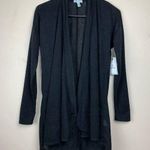 Susina Open Front Waterfall Cardigan Sweater Side Slits Long Line Black Small Photo 0