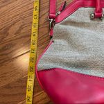 London Fog hot pink and grey leather and canvas Satchel Purse Bag Photo 12
