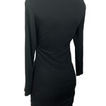 Steve Madden Black Ribbed Knit Ruched Long Sleeve Stretch Mini Bodycon Dress XS Photo 3