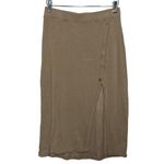 Abercrombie & Fitch  Tan Ribbed Knit Button Down Side Slit Midi Skirt Size Small Photo 1