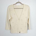Max Studio Vintage 90s Y2K Cream Floral Beaded Open Front Clasp Cardigan Photo 0