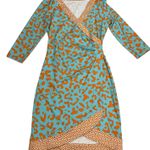 J. McLaughlin Blythe Faux Wrap Dress Leopard Greek Key Turquoise Orange Size S Photo 0