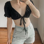 Princess Polly  Puff Sleeve Tie Front Crop Top Size 8 Photo 0