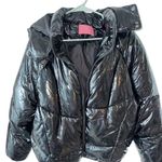 Azalea Wang Black Metallic Bomber Puffer Winter Coat Medium Jacket Shiny LIKEnew Photo 0