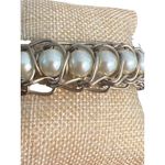 Vintage J Crew Faux Pearl Gold Tone Statement Bracelet Fold Over Clasp 6.5" READ Photo 1