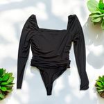 🆕 And Now This Puff Sleeve Ruched Bodysuit Black Size L Photo 5