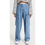 frame denim Frame‎ Relaxed Straight Cargo Jeans Size 26 Rhythm Light Wash Wide Leg Photo 3