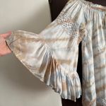 Surf Gypsy  | Brown and Blue Swim Cover Up Dress Off Shoulder Bell Sleeves Small Photo 2