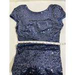 Badgley Mischka Collection Gown Navy Blue Sequin Draped Back Formal Evening 2 Photo 9