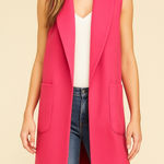 Joie  Sleeveless Vibrant Pink Long Length Vest Pockets Longline Photo 0