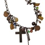 Cache Necklace Metal Chain Cross Disc Stones Beads Adjustable Match Top $68 NWT Photo 1