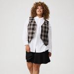 Torrid  Stretch Twill Fitted Vest Elation Plaid Deep Black Tan Vest Button Up NWT Photo 2