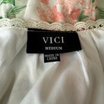 VICI  Floral Print Ruffle Mini Dress Womens Medium White Pink Green Short Sleeve Photo 4