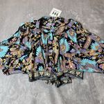Haute Hippie  Top Medium Smocked Boho Bell Sleeve Tie‎ Cropped Festival Artsy NEW Photo 3
