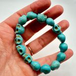 Blue Stone Skeleton Skull Stretch Bracelet Punk Southwestern Goth Boho Halloween Photo 3