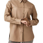 Spanx Long Sleeve Faux Leather Shirt Size Medium NEW Shacket Minimalist Classic Photo 0