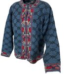 Vintage Icelandic Design Floral Embroidery Wool Cardigan Sweater Blue Size M Photo 11