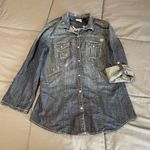Harley Davidson Shirt Womens MediumDenim Embroidered Pearl Snap Long Sleeve Roll Blue Size M Photo 0