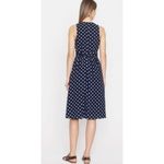 J.Crew J.‎ Crew Dress Womens Size 2 Navy Blue White Polka Dot Elinor V Neck Midi Tie Photo 2
