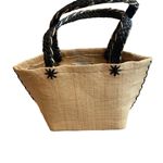 Annabel Ingal 100% Raffia Tote Bag Tan With Black Handles Handmade in Madagascar Photo 11