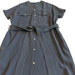 Theory  Black Button-Down Shirt Dress w/ Belt Crew Neck Pockets Size Small Womens Photo 4