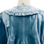 SEA NEW YORK NY KYLA EMBROIDERY ON CHAMBRAY PUFF SLEEVE BUTTON UP TOP SIZE L Blue Size L Photo 9