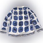 ZARA  ZW Collection Flowy Silky Button Down  Collar Shirt Blue White Oversized XS Photo 3