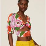 Banjanan Shirt‎ Womens Small Orange Pink Green Aurora Cutout Blouse Top Cotton Photo 1
