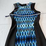 Calvin Klein  Blue Black Geo Scuba Knit Sleeveless Stretch‎ Sheath Dress Size 4 Photo 6