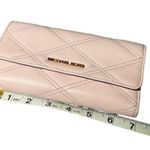 Michael Kors Jet Set Travel LG Trifold Quilted Soft Leather Wallet Pink Photo 1