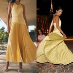Alexis  Saab Pleated Halter Maxi Dress Light Yellow Sz M Photo 2