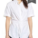 Caslon  Women's Twist Front Linen Blend Collared Blouse White‎ Sz Small Petite Photo 0