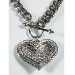Large Rhinestone Heart Charm Pendant Collar Link Toggle Clasp Necklace Photo 1
