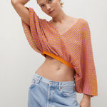 Mango  Combined Cropped Knit Top With Opening XL pink & orange Photo 0