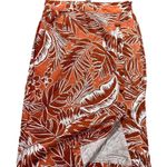 Forever 21 Tropical Print Linen Skirt Size M Knee Length Split Orange Coastal Photo 0