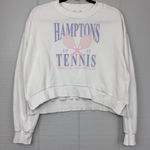 gb fashion Hamptons Tennis White Cropped Crewneck Sweatshirt Preppy Loungewear Size M Photo 0