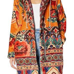 Johnny Was Biya Sasha Full Zip Orange Floral Boho Hooded Long Sherpa - XS Photo 0