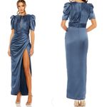 Mac Duggal NWOT PUFF SLEEVE PLEATED BODICE DRAPED slit midi size 14 Photo 1