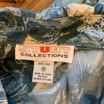 Vintage 80s Stunt Blue Patterned Boxy Silk Button Photo 4