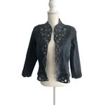 CHICOS Platinum Beaded Embellished Denim Jacket Size Chicos 1 / US Medium 8 Blue Photo 6