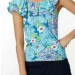 Lilly Pulitzer  Womens Wynne Casual Top Blue Floral Short Sleeve Off Shoulder M Photo 0