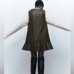 ZARA NEW Green Faux Vegan Leather Sleeveless Button Pinafore Ruffle Mini Dress M Photo 3