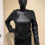 Genuine sheepskin leather jacket coat trench biker slim crop jacket motorcycle Black Size M Photo 4