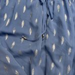 Jennifer Lopez Women's Blue Blouse Silver Feather Print Bell Sleeve Tie Neck XL Photo 1