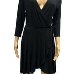 Rolla Coster Black Wrap Plunging V Neck 3 Quarter Sleeve Flowy Tie Waist Dress S Photo 0