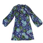 Vintage Floral Mini Dress size small medium Blue Green Puff sleeve 70s Photo 0