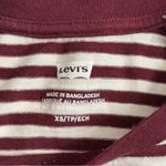 Levi's Top Tee Shirt Raglan Striped Cropped Crewneck Soft Wine Burgundy Cream Photo 2