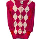 Lacoste VTG  Size 34 XS Pink/Orange Argyle Button Up Fitted Cardigan Sweater Photo 0