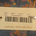 Skies Are Blue 💕💕Long-Sleeve Button-Down Blouse ~ Teal Mustard Print  NWT Photo 13