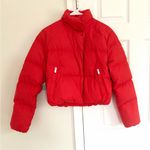 Athleta  Summit Cropped Puffer Jacket Winter Down Coat Red Orange Size XS FLAW Photo 4